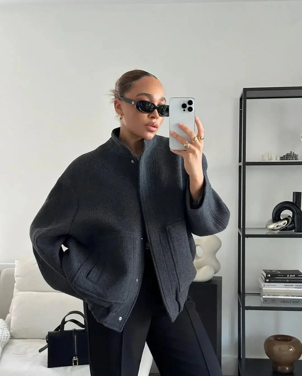 Women's Oversized Bomber Jacket – Relaxed Fit Zip-Up Jacket