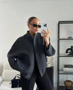 Women's Oversized Bomber Jacket – Relaxed Fit Zip-Up Jacket