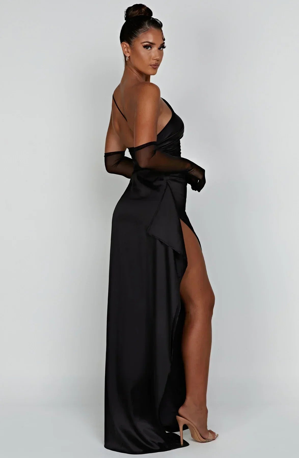 Women's Satin One Shoulder Maxi Dress – High Slit Formal Evening Gown