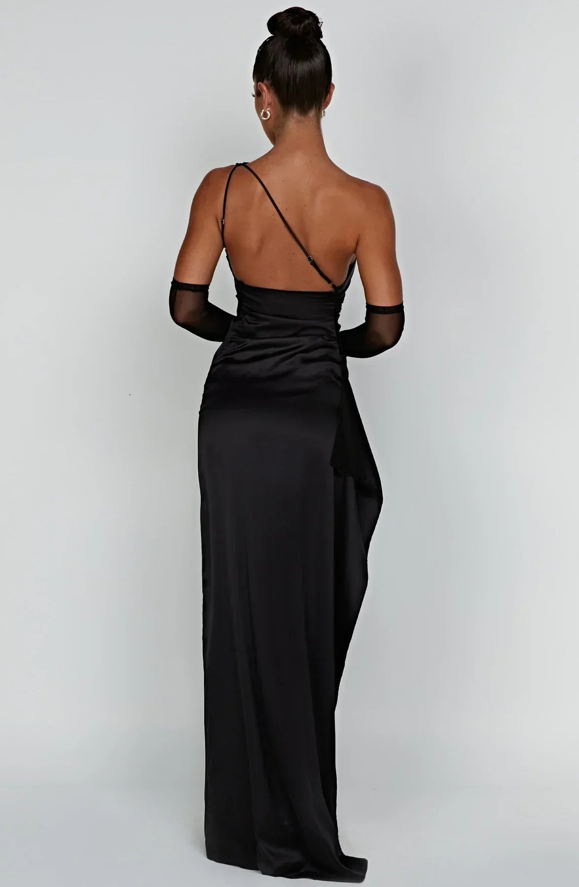 Women's Satin One Shoulder Maxi Dress – High Slit Formal Evening Gown