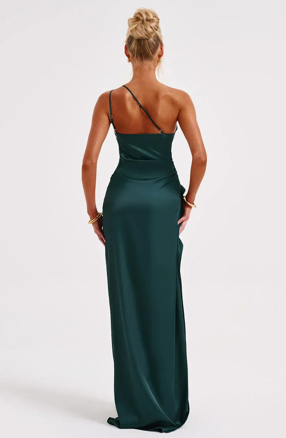 Women's Satin One Shoulder Maxi Dress – High Slit Formal Evening Gown