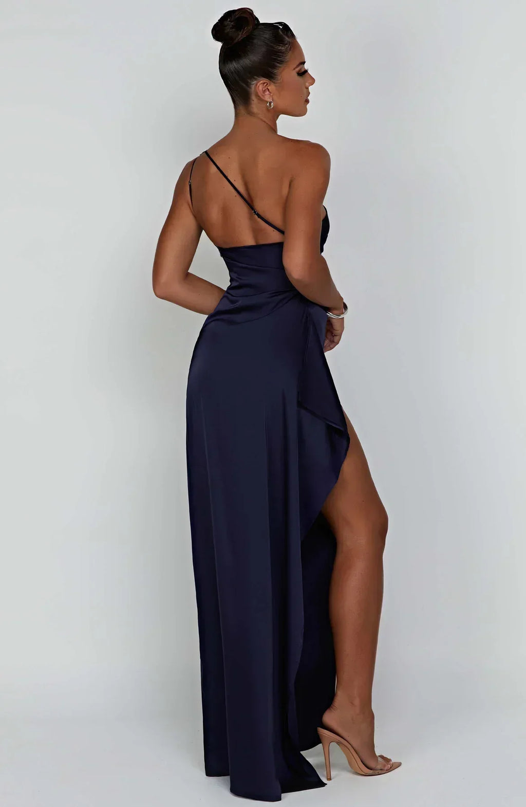Women's Satin One Shoulder Maxi Dress – High Slit Formal Evening Gown