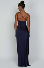 Women's Satin One Shoulder Maxi Dress – High Slit Formal Evening Gown