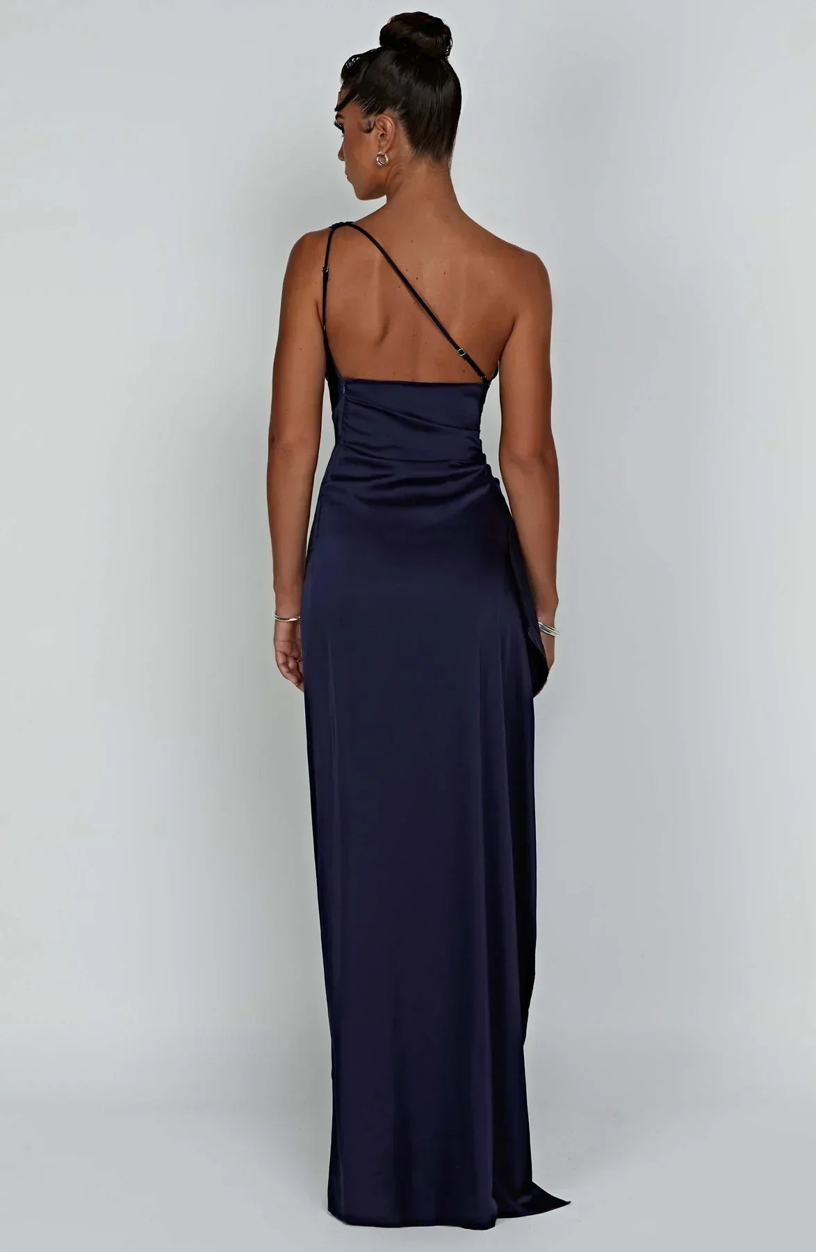 Women's Satin One Shoulder Maxi Dress – High Slit Formal Evening Gown