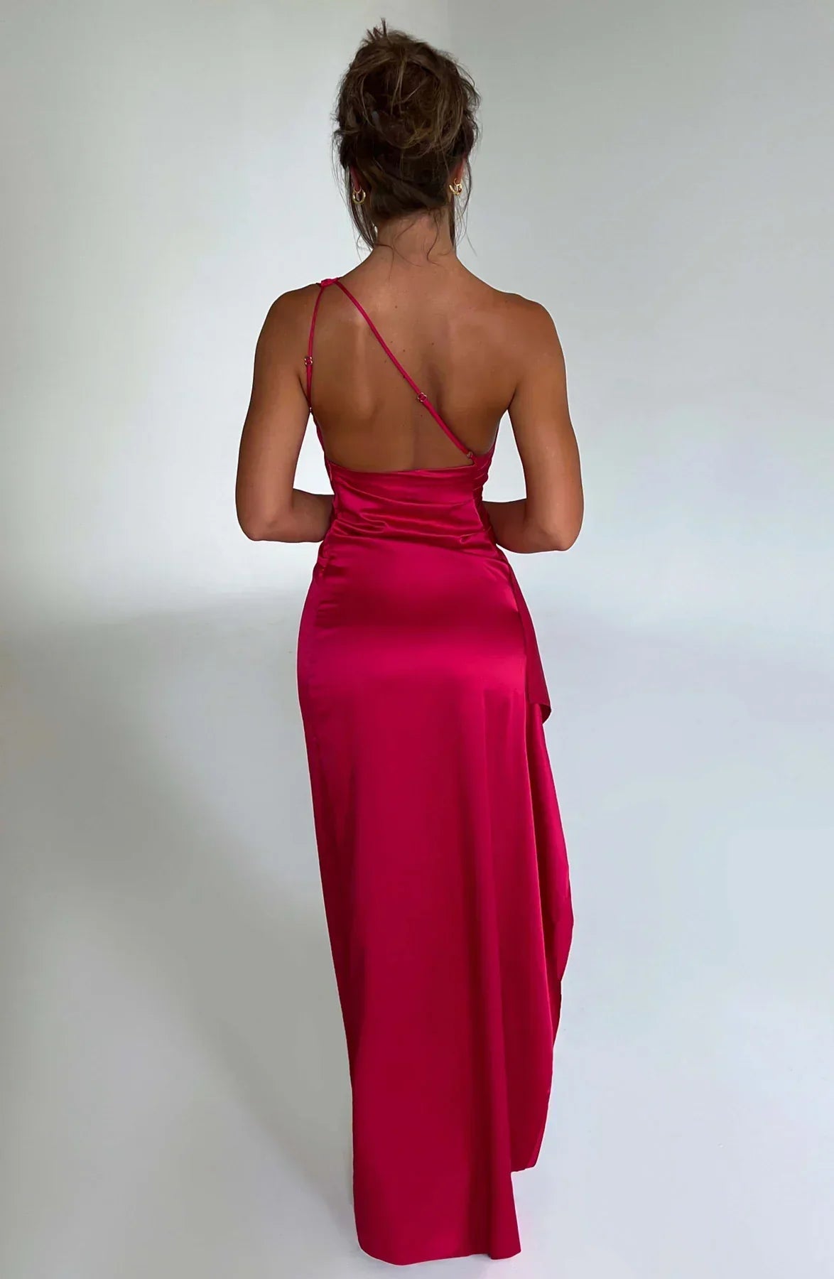 Women's Satin One Shoulder Maxi Dress – High Slit Formal Evening Gown