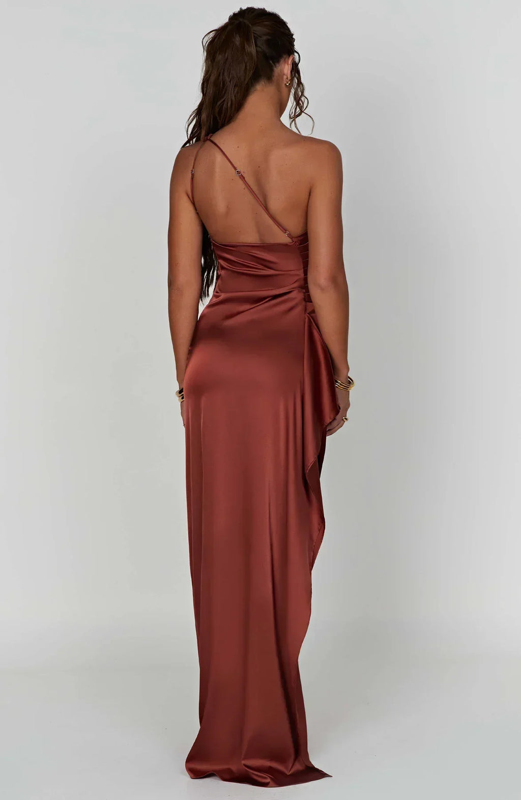 Women's Satin One Shoulder Maxi Dress – High Slit Formal Evening Gown