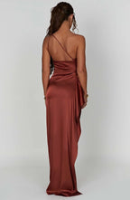 Women's Satin One Shoulder Maxi Dress – High Slit Formal Evening Gown