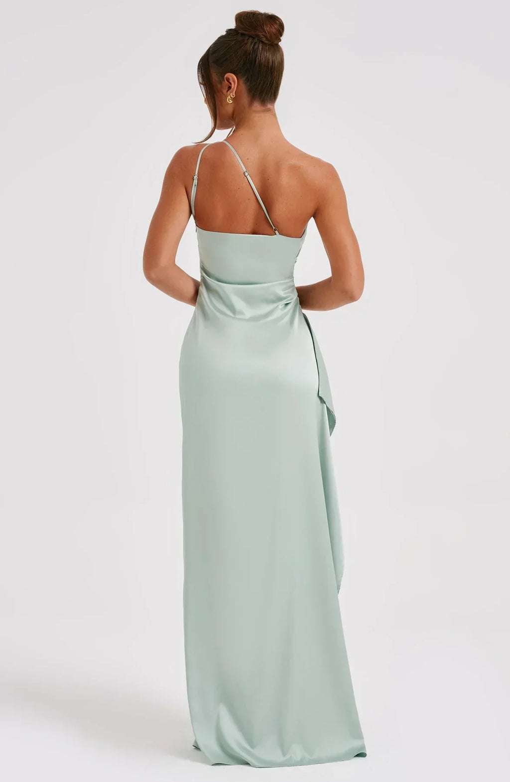 Women's Satin One Shoulder Maxi Dress – High Slit Formal Evening Gown