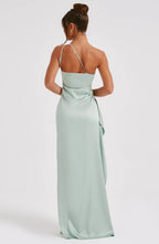Women's Satin One Shoulder Maxi Dress – High Slit Formal Evening Gown