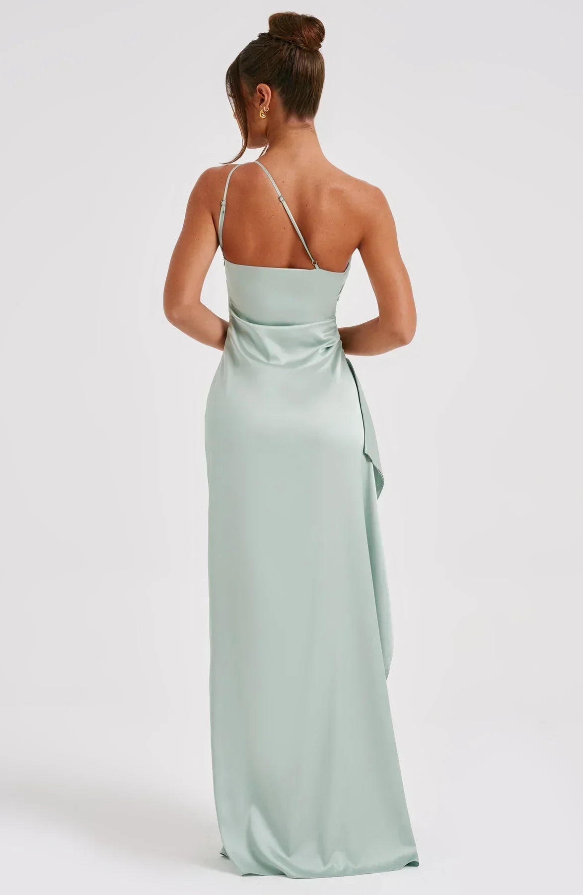 Women's Satin One Shoulder Maxi Dress – High Slit Formal Evening Gown