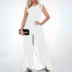 Women's Sleeveless Wide Leg Jumpsuit – Statement Shoulder Occasion Jumpsuit