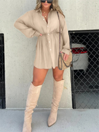 Women's Romper Dress – Belted Mini Dress with Built-In Shorts