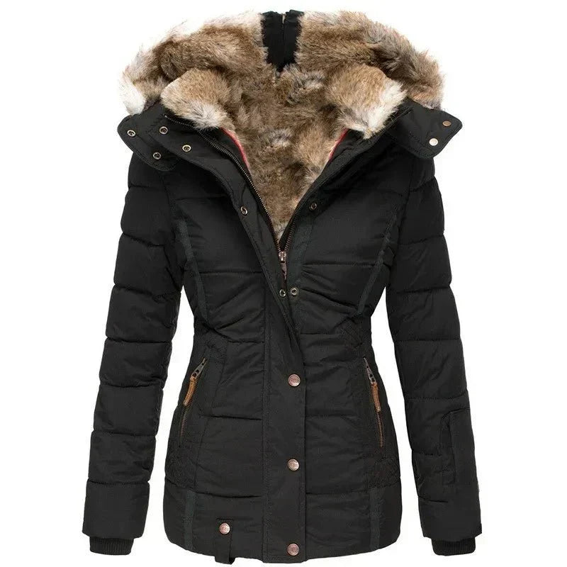Women's Hooded Parka Coat – Fur Trim Longline Winter Parka