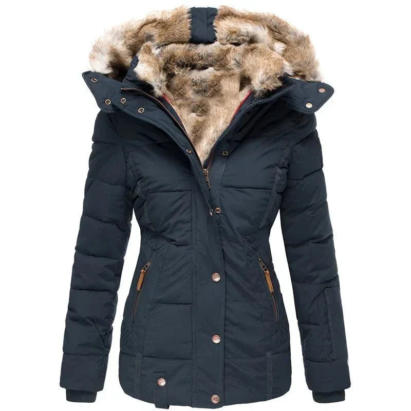 Women's Hooded Parka Coat – Fur Trim Longline Winter Parka