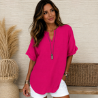 Women's Relaxed V-Neck Blouse – Flowy Day-to-Night Blouse