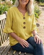 Women's Ruffle Button Blouse – Relaxed Flowy Long Sleeve Blouse