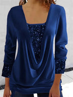 Women's Sequin Overlay Blouse – Sparkle Statement Evening Top