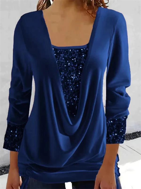 Women's Sequin Overlay Blouse – Sparkle Statement Evening Top