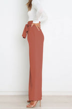 Women's Paperbag Waist Trousers – High Waist Bow Detail Wide Leg Pants