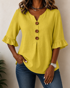 Women's Ruffle Button Blouse – Relaxed Flowy Long Sleeve Blouse