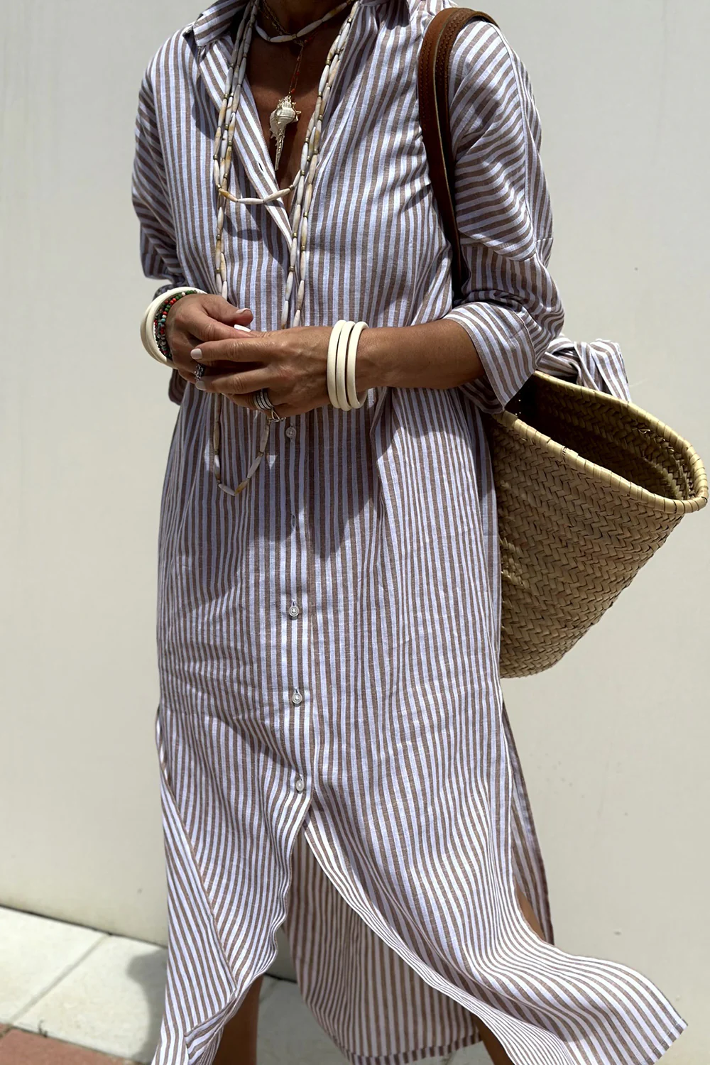 Women's Striped Midi Dress – Relaxed Flowy Day Dress