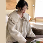 Women's Ruffle Collar Coat – Plush Relaxed Winter Jacket