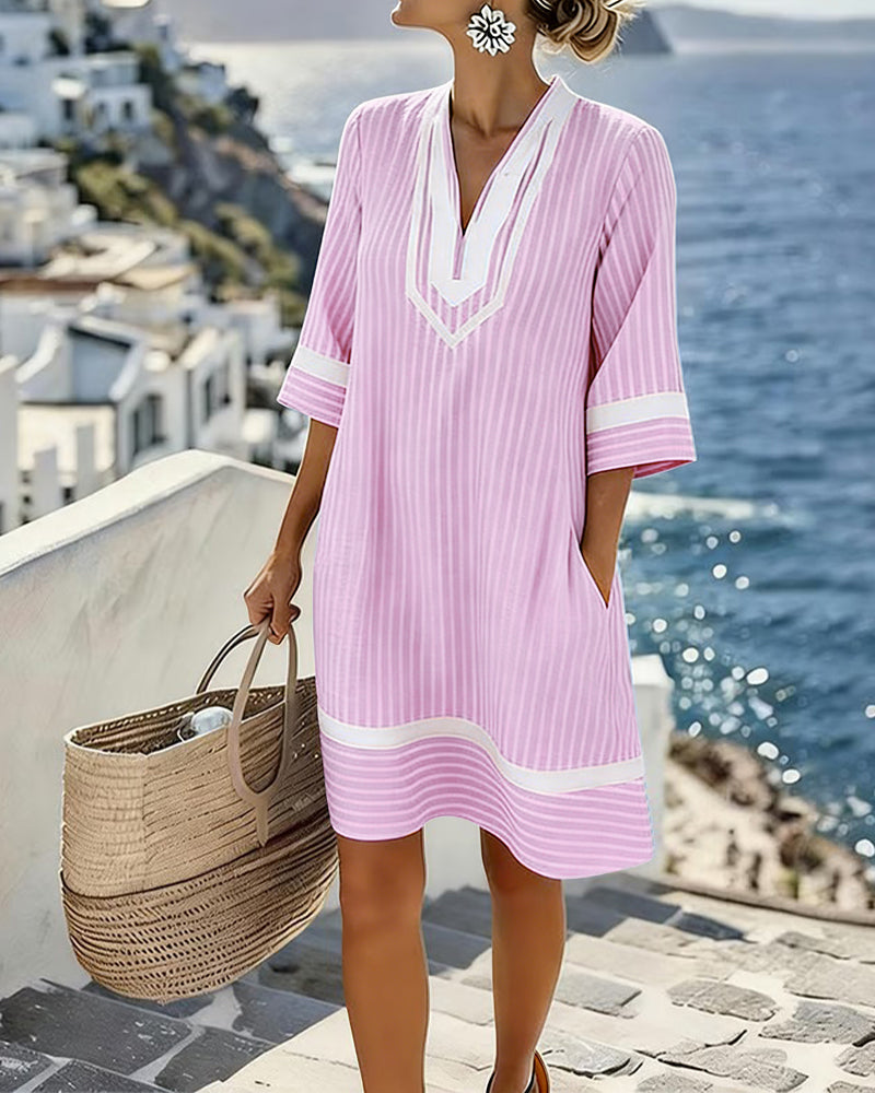Women's Striped Mini Dress – Relaxed Short Sleeve Summer Dress