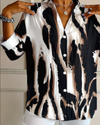 Women's Printed Stand Collar Blouse – Asymmetrical Long Sleeve Blouse