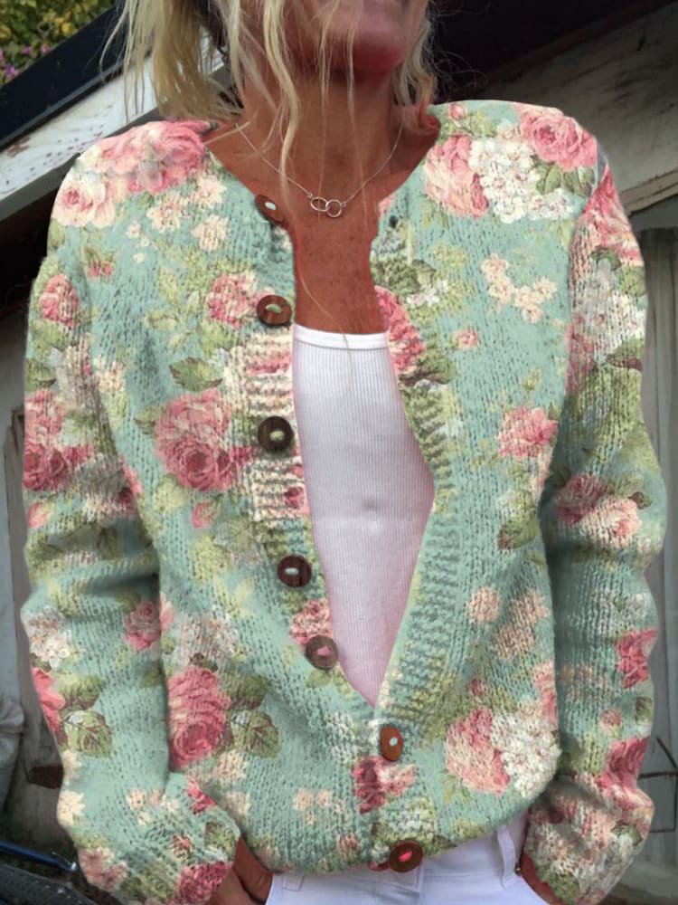 Women's Floral Embroidered Cardigan – Soft Knit Button Front Cardigan