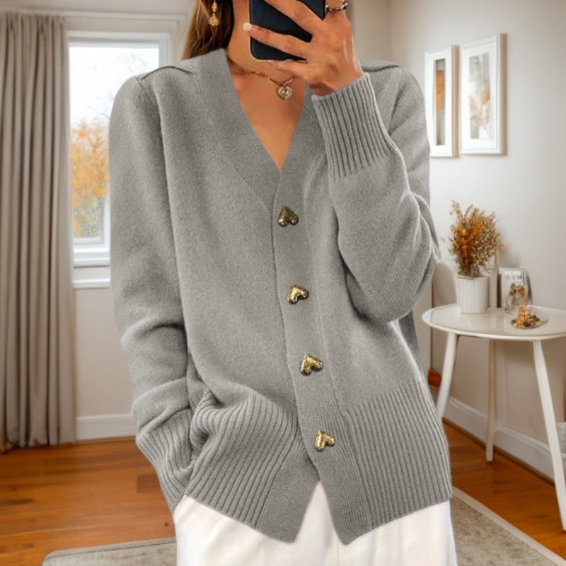 Women's Heart Button Knit Cardigan – Soft Everyday Sweater