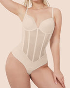 Women's Mesh Corset Shapewear Bodysuit – Low Back Tummy Control Bodysuit