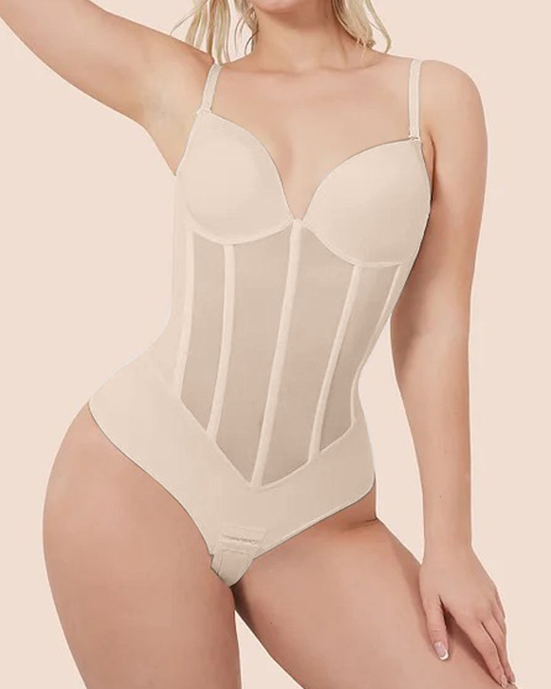 Women's Mesh Corset Shapewear Bodysuit – Low Back Tummy Control Bodysuit