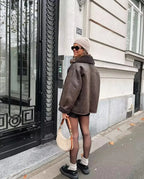 Women's Faux Leather Jacket – Plush Lined Oversized Winter Jacket
