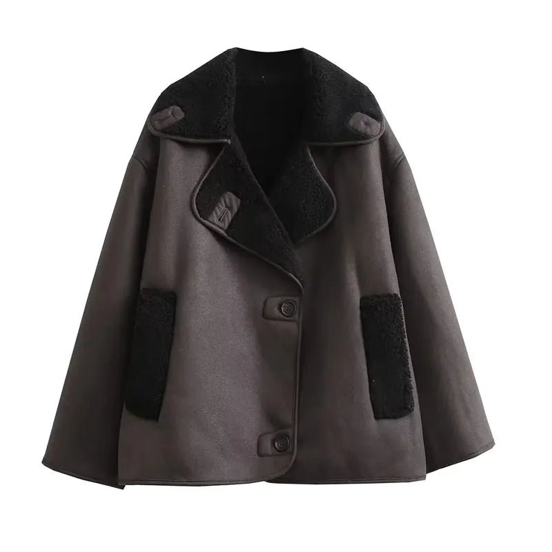 Women's Faux Leather Jacket – Plush Lined Oversized Winter Jacket