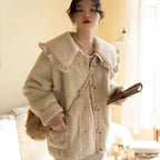Women's Ruffle Collar Coat – Plush Relaxed Winter Jacket