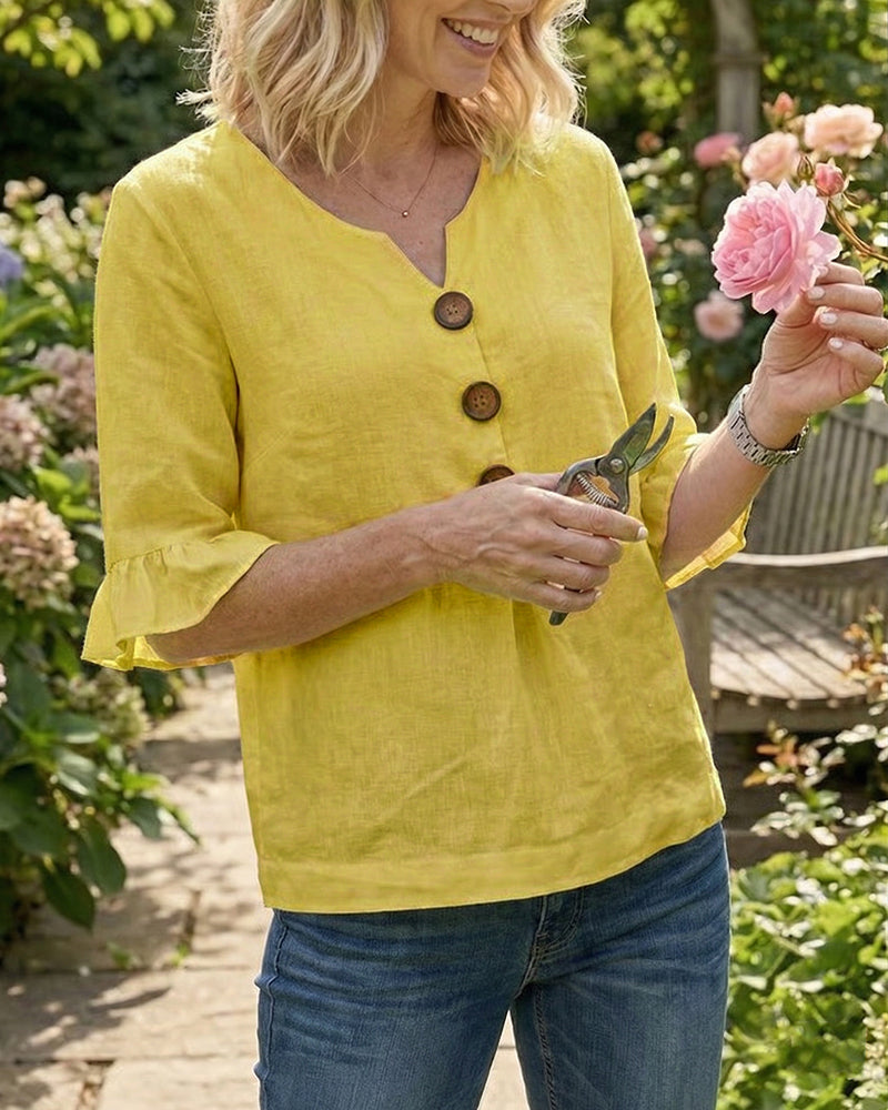 Women's Ruffle Button Blouse – Relaxed Flowy Long Sleeve Blouse