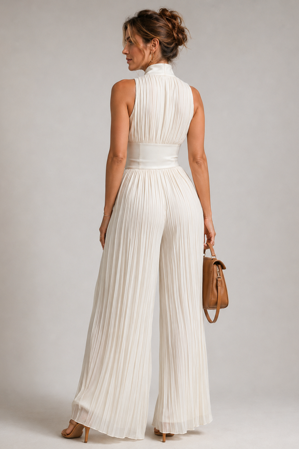 Women's Halter Wide Leg Jumpsuit – Pleated Occasion Jumpsuit