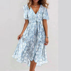 Women's Floral Midi Dress – V-Neck Summer Dress – Kaitlyn