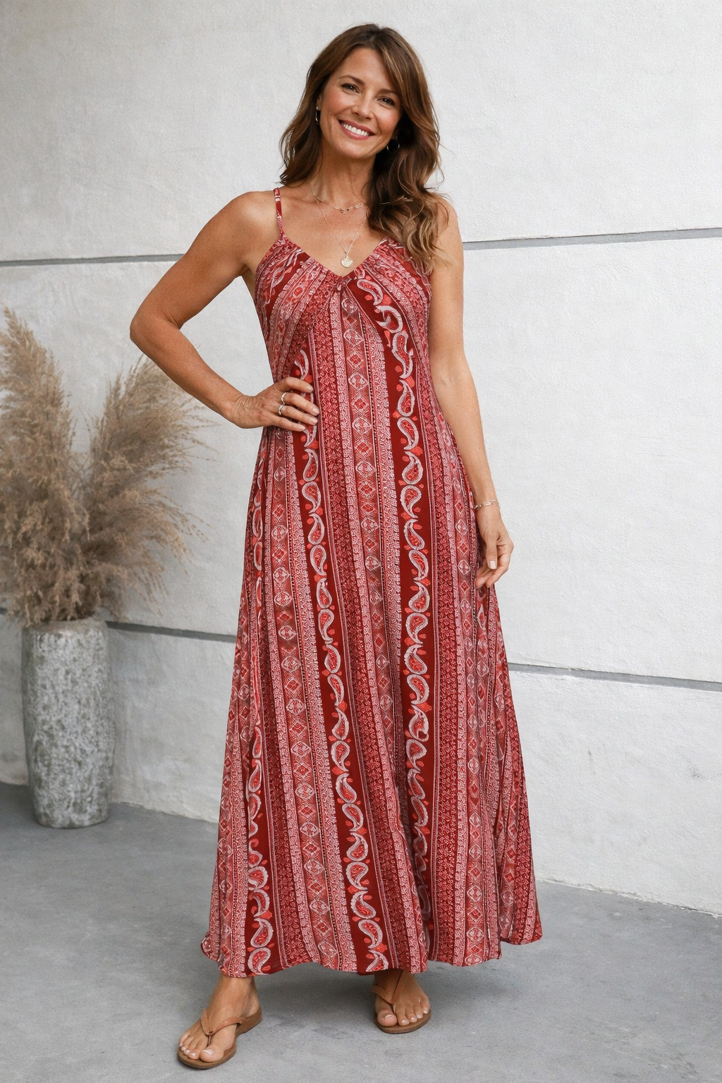 Women's Spaghetti Strap Maxi Dress – Printed Vacation Dress