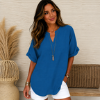 Women's Relaxed V-Neck Blouse – Flowy Day-to-Night Blouse