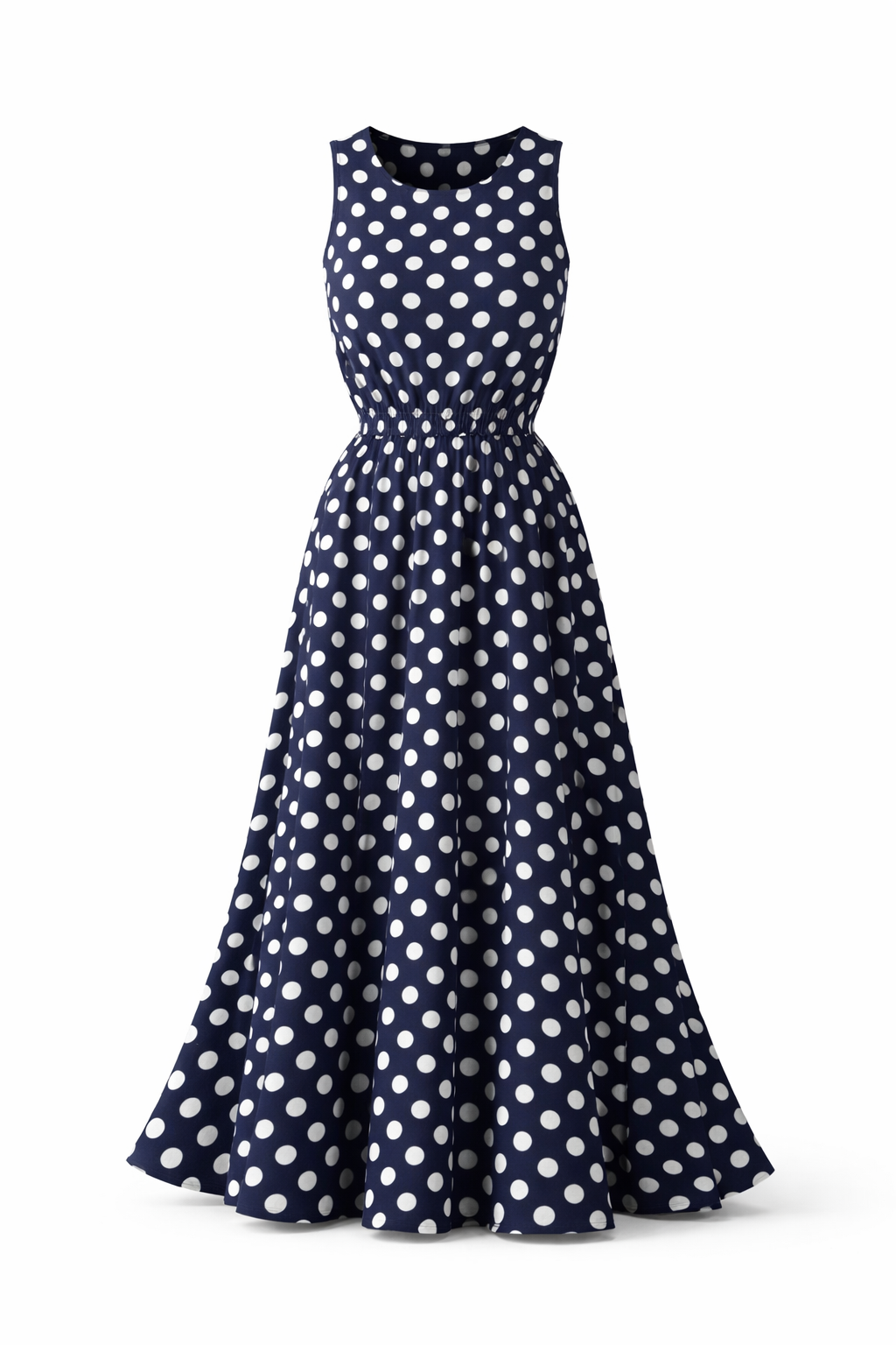 Women's Sleeveless Polka Dot Dress – Casual Midi Dress