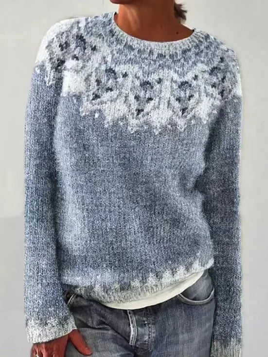 Women's Norwegian Pattern Sweater – Nordic Crew Neck Long Sleeve Pullover