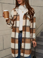 Women's Checked Teddy Coat – Oversized Fleece Winter Coat
