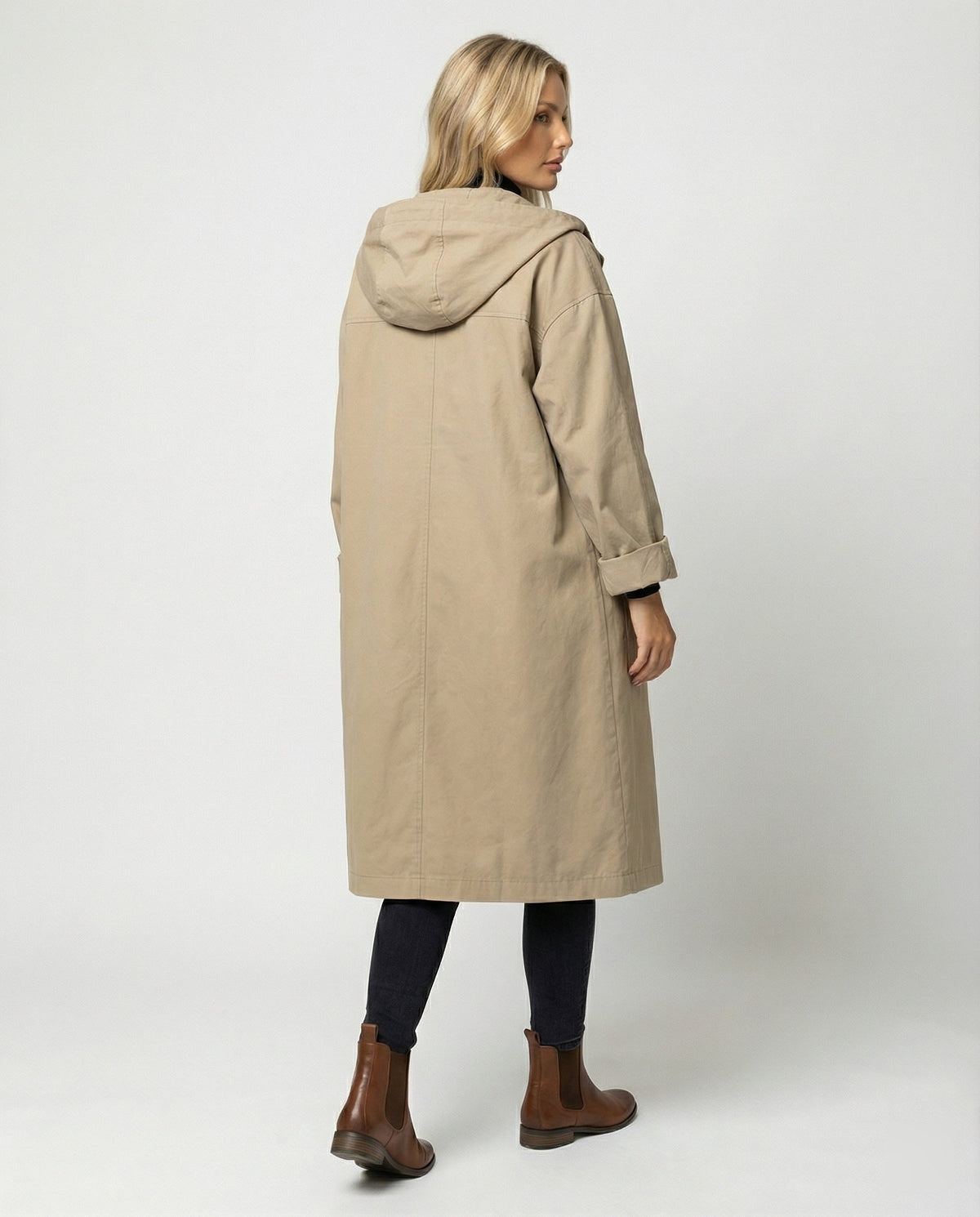 Women's Long Belted Trench Coat – Adjustable Waist Transitional Coat