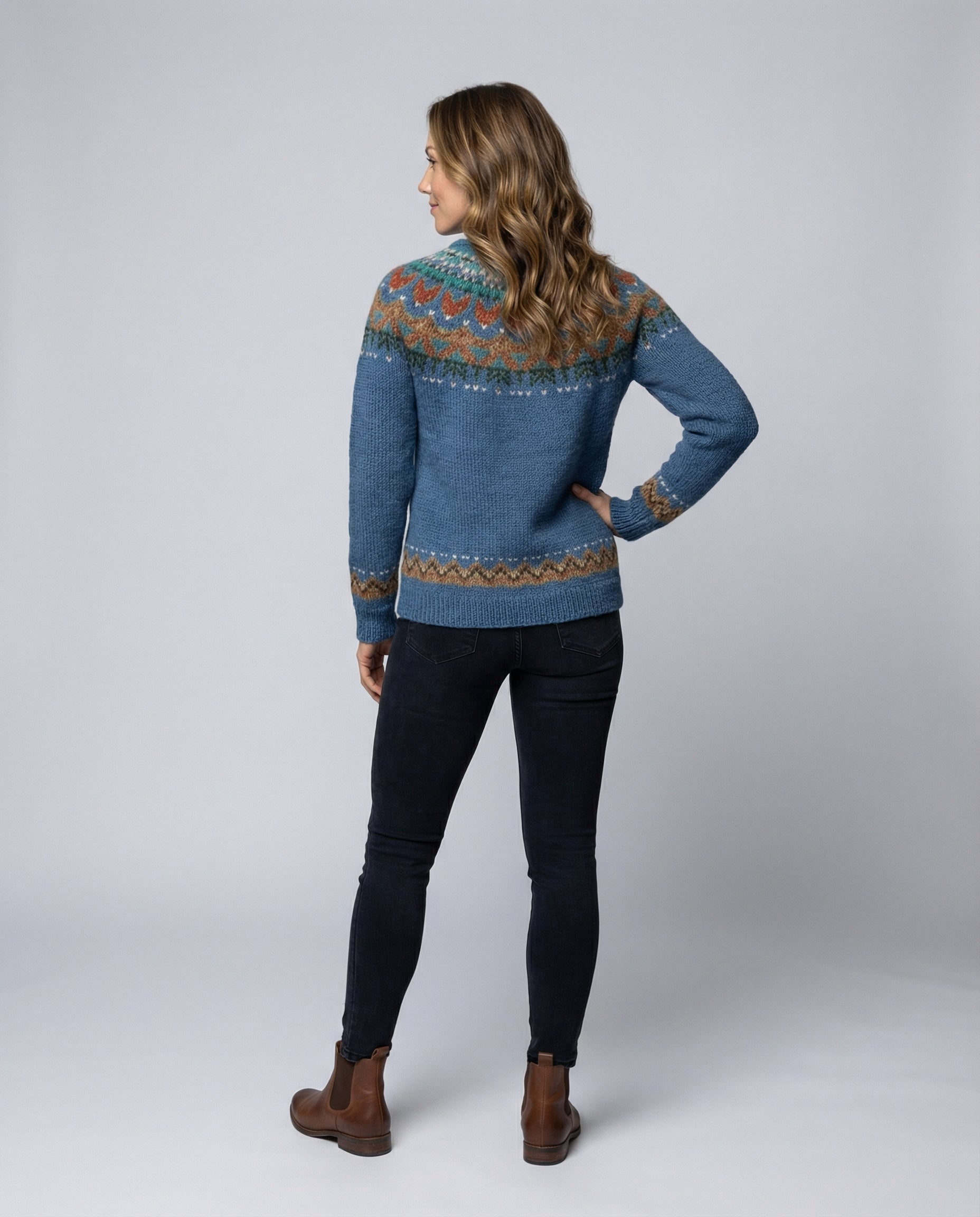 Women's Icelandic Knit Sweater – Vintage Nordic Pattern Crew Neck Pullover