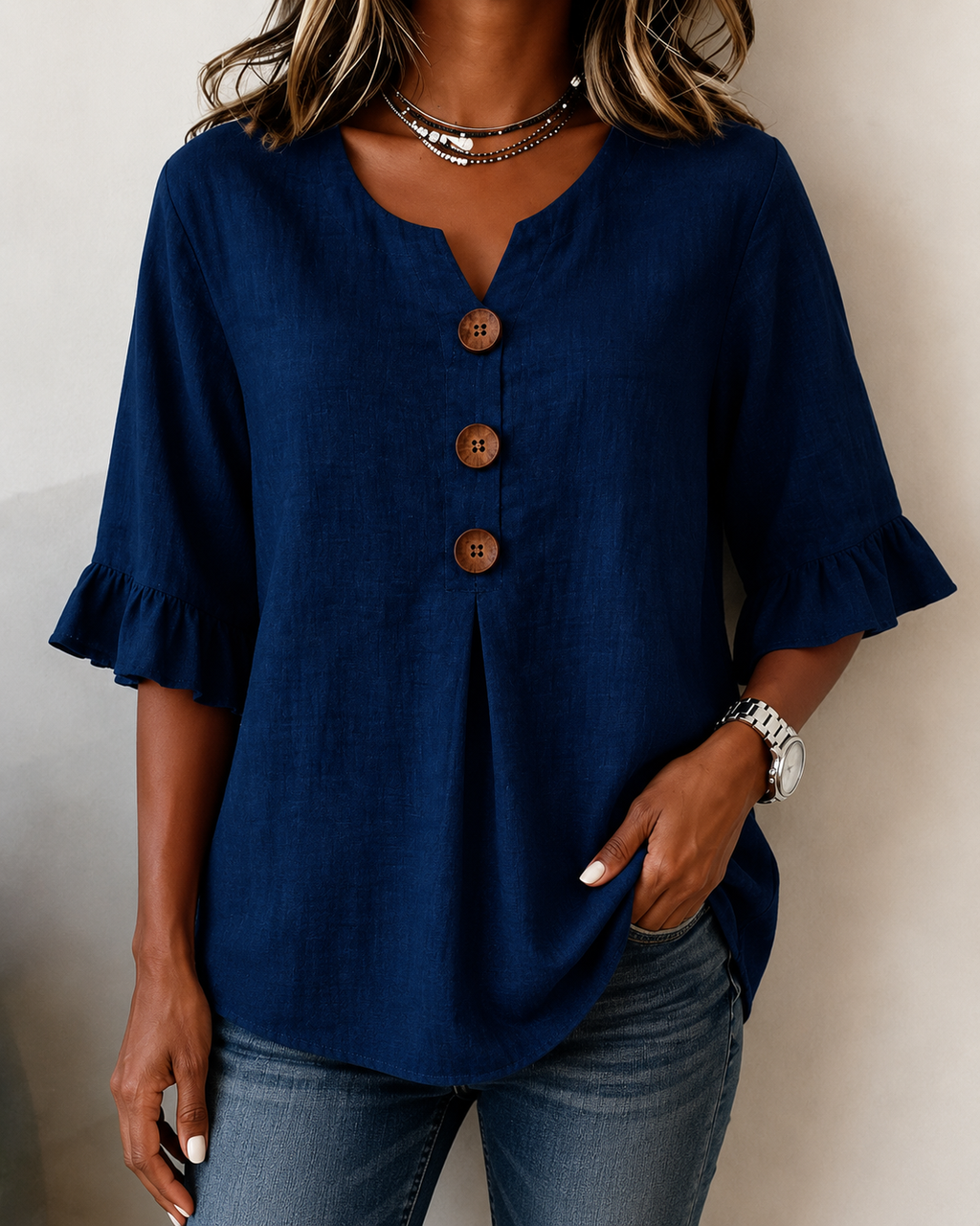 Women's Ruffle Button Blouse – Relaxed Flowy Long Sleeve Blouse