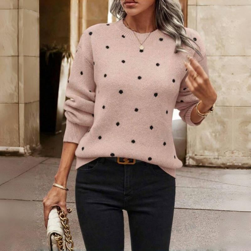 Women's Polka Dot Sweater – Oversized Sleeve Knit Sweater