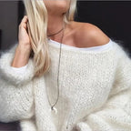 Women's Oversized Fluffy Sweater – Relaxed Long Sleeve Knit Pullover