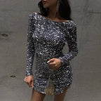 Women's Backless Shift Dress – Long Sleeve Fitted Mini Cocktail Dress