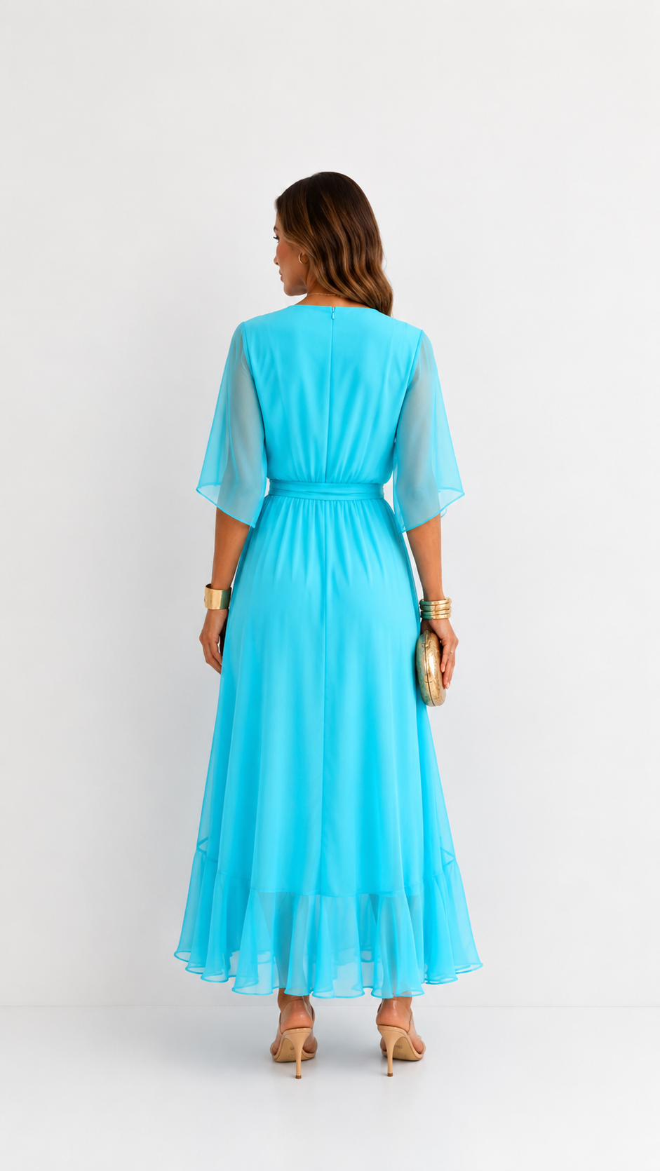 Women's Chiffon Wrap Dress – V-Neck Tie Waist Flowy Occasion Dress